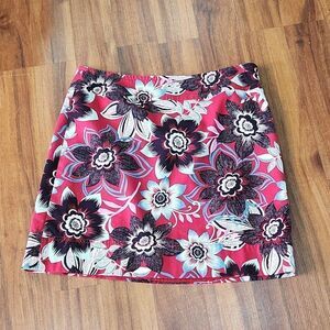 EUC Denim Red Floral Mini Skirt